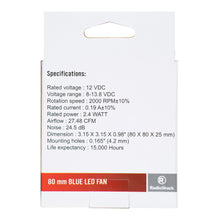 Load image into Gallery viewer, 80mm Blue LED Fan