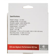 Load image into Gallery viewer, 120mm High-Performance 12VDC Fan