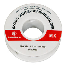 Load image into Gallery viewer, SnPbAg 62/36/2 Silver-Bearing Rosin-Core Solder, 0.022" Diameter - 1.5 oz.
